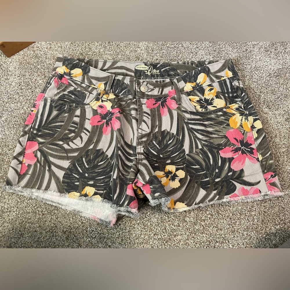 Old Navy Floral Jean Shorts - Pink, Yellow, Green